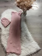 Wełniana czapka i szalik różowe pudrowe 59% wełny dla dziewczynki