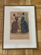 Stary druk 1882 rok MODA FRANCUSKA druk ręcznie malowany #2