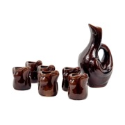 Karafka i 6 kieliszków ceramika, Łysa Góra, PRL, lata 60. - n.włocławek