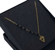 NASZYJNIK ZŁOTY DIAMENT KORALIKI STAL CHIRURGICZNA