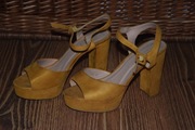Musztardowe sandały buty na obcasie platformy 38