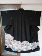 Oryginalne japońskie czarne formalne kimono kuro-tomesode