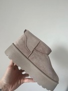 Beżowe Krótkie Śniegowce Na Grubej Podeszwie Botki róż 38