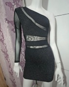 Piękna damska czarna krótka sukienka na jedno ramie sylwester  rozmiar S