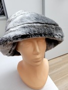 Vintage Georgia Rianne Grey Faux Fur Bucket Hat kapelusz z futra  vintage 