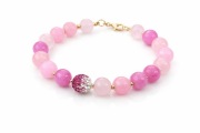 Różowa bransoletka damska marmur cyrkonie ombre koraliki złote elegancka