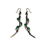 Ręcznie robione kolczyki wire wrapping z miedzi i zielonego onyksu
