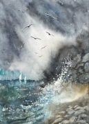 Mewy i burza. Original Akwarela A4