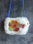 Torebka na ramię, białe futerko, patchwork, artystyczna