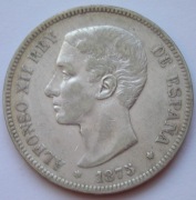 Hiszpania 5 peset 1875 - Alfons XII - srebro
