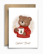 Kartka świąteczna bożonarodzeniowa - Miś z czekoladą