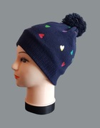 Granatowa czapka zimowa z pomponem w serduszka Girls 54