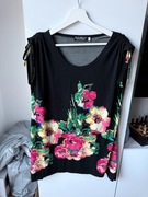 Futurel - Czarna bluzka w kolorowe kwiaty oversize tunika