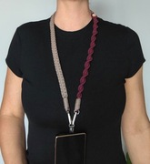 Pasek do torebki telefonu aparatu makrama handmade szary bordowy smycz 