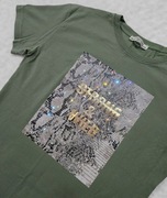 T-shirt damski Oversize khaki cyrkonie holo,print skóra węża MINT