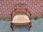Duzy stabilny drewniany fotel, krzesło, plecione siedzisko, antyk ludwik