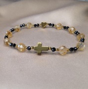 Bransoletka różaniec kamienie cytryn czarny turmalin krzyżyk serduszko 