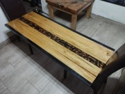 Blat pod Stół Ława 155x55 Naturalny Dąb Syszki 80x80 x50 Żywica Drewno