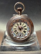 SREBRNY ZEGAREK KIESZONKOWY ANTYK FANCY DIAL ZDOBIONA TARCZA STOJAK SREBRO