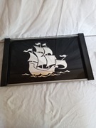 Stara taca drewno metal szklo