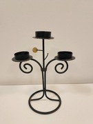 Ozdobny , czarny matalowy świecznik na 3 świeczki, podgrzewacze, rustykalny