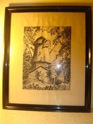 DUŻA SYGNOWANA SZWEDZKA GRAFIKA W RAMIE ZA SZKŁEM