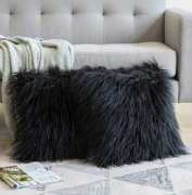 Komplet 2 szt. Czarne futerko poszewki na poduszki 50x50 cm