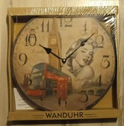 Zegar ścienny w stylu vintage z motywem Marylin Monroe i Big Bena Nowy