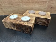 Świecznik drewniany Loftowy na podgrzewacze tealight dwu punktowy opalany 