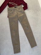 Beżowe sztruksy sztruksowe spodnie damskie wysoki stan jesień