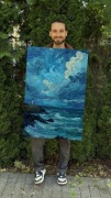 Obraz na płótnie latarnia na morzu w stylu van Gogha niebieski 50x75