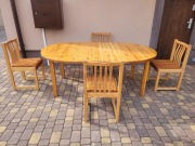 Okrągły Sosnowy Stół + 4 Krzesła Komplet Design Lite Drewno Lata 80-te