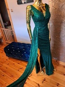 Suknia wieczorowa na sylwestra studniówkę Glossy Emerald R36 Polski produce