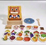 Drewniana zabawka Montessori – karmienie misia, 30+ elementów