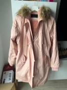 Różowa parka damska Sinsay M ciepła zimowa kaptur z futerkiem