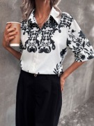 Zara__Lniana koszula biała czarny wzór__36 /S  NIETRAFIONY PREZENT