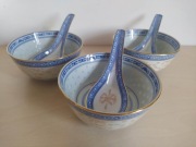 Miseczki ryżowe ze smokiem złocenia, z łyżeczkami 3 zestawy Vintage