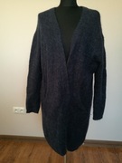 Sweter Moher Długi R XS S Ciemny Granat Wełniany 