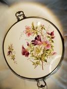 Stara ceramiczna taca z mosiężnymi uchwytami