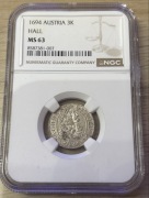 1694 Austria Hall 3 Kreuzer NGC MS 63 Leopold I