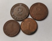 Monety NIEMCY 1 pfeninng 1950 F, 1984 J, 2 pfeninng 1962 J, 1973 F.