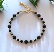 Bransoletka kamienie naturalne turmalin onyks hematyt  stal 