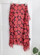 Duża czerwona chusta w maki polne kwiaty vintage wzór bawełna