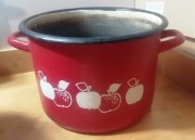 garnek emalia PRL vintage ozdoba