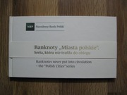 ALBUM NBP MIASTA POLSKIE BANKNOTY KOMPLET 9 SZTUK 1990 ROK NIEOBIEGOWY UNC