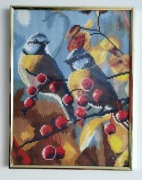 Ptaki na gałęzi Obraz robiony haftem diamentowym w ramce