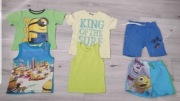 Letni zestaw 98/104 t-shirty Minionki H&M spodenki kąpielowe Uniwersytet
