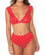 Strój kąpielowy dwuczęściowy bikini z wyższy stan  w groszki red rozm. L