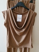 Komplet damski bluzka spodnie szerokie karmelowy/czekolada Min