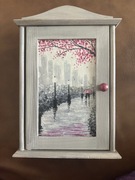 Skrzyneczka na klucze z haczykami, zamykana, ręcznie malowana